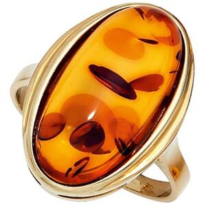 Damen Ring 375 Gold Gelbgold 1 Bernstein-Cabochon orange (Gre: 54)