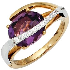 Damen Ring 585 Gold1 Diamanten 1 Amethyst lila (Gre: 56)
