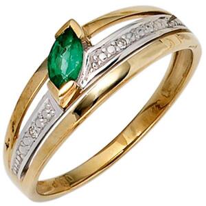 Damen Ring 585 Gelbgold Smaragd grn 2 Diamanten (Gre: 50)