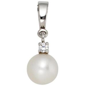 Anhnger 585 Weigold 1 Swasser Perle 1 Diamant Perlen Anhnger