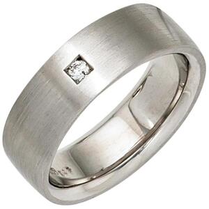 Damen Ring 925 Sterling Silber rhodiniert matt mit 1 Diamant Brillant (Gre: 54)