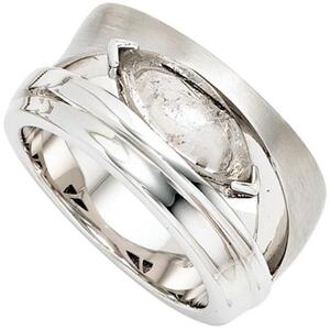 Damen Ring breit 925 Sterling Silber rhodiniert teil matt 1 Turmalinquarz (Gre: 56)