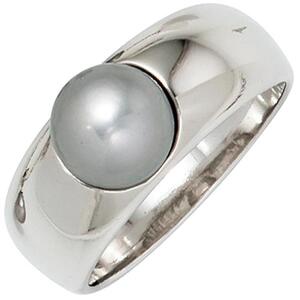 Damen Ring 925 Sterling Silber rhodiniert 1 graue  Perle (Gre: 50)