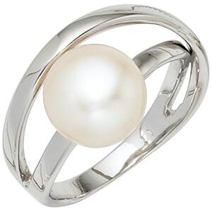 Damen Ring 925 Sterling Silber rhodiniert 1 Perle Perlenring (Gre: 56)