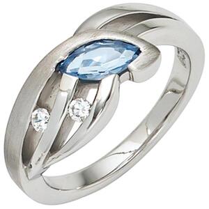 Damen Ring 925 Sterling Silber mattiert mit Zirkonia hellblau blau (Gre: 54)