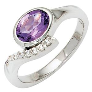 Damen Ring 925 Sterling Silber rhodiniert, Zirkonia lila violett (Gre: 52)