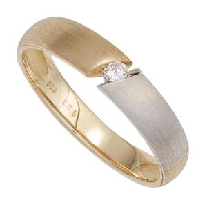 Damen Ring 585 Gold Gelbgold bicolor matt 1 Diamant Brillant 0,05ct. (Gre: 52)
