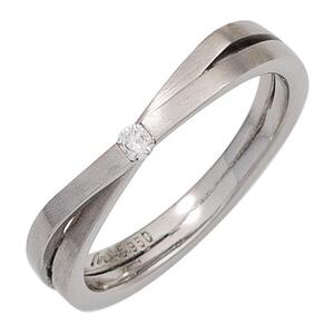 Damen Ring, 950 Platin matt 1 Diamant Brillant 0,05ct. Platinring (Gre: 54)