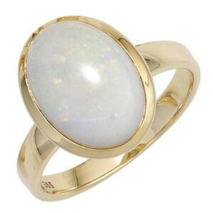 Damen Ring 585 Gold Gelbgold 1 Opal-Cabochon Goldring Opalring (Gre: 60)