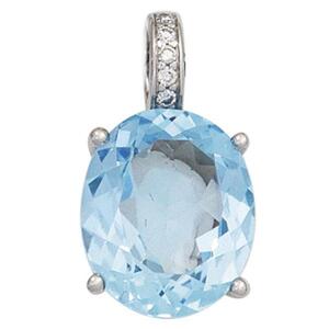 Anhnger oval 585 Weigold 1 Blautopas blau 5 Diamanten Brillanten