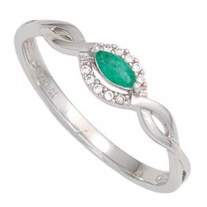 Damen Ring 333 Weigold 1 Smaragd grn 10 Diamanten (Gre: 54)