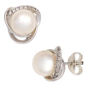 Ohrstecker 585 Weigold 2 Swasser Perlen 16 Diamanten Brillanten Ohrringe