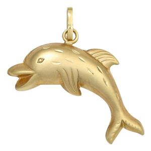 Kinder Anhnger Delfin 333 Gold Gelbgold matt mattiert Kinderanhnger