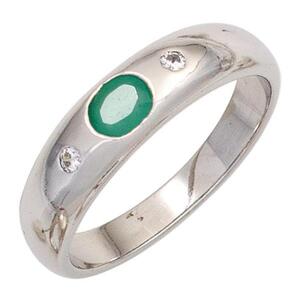 Damen Ring 925 Sterling Silber rhodiniert 1 Smaragd grn 2 Zirkonia (Gre: 58)