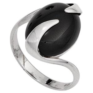 Damen Ring 925 Sterling Silber rhodiniert 1 Onyx schwarz (Gre: 52)