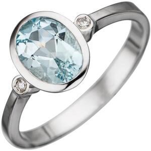 Damen Ring 585 Gold Weigold 1 Aquamarin hellblau blau 2 Diamanten (Gre: 50)