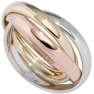 Damen Ring 3-reihig verschlungen 585 Gold tricolor dreifarbig Goldring (Gre: 54)
