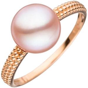 Damen Ring 585 Gold Rotgold 1 rosa Perle Goldring (Gre: 58)