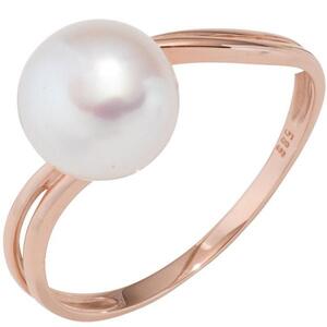 Damen Ring 585 Gold Rotgold mit 1 Perle Goldring Perlenring (Gre: 58)