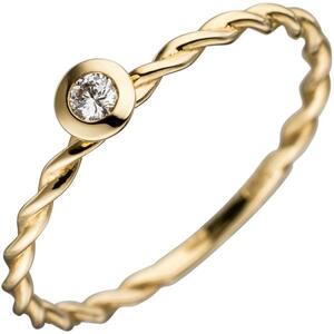 Damen Ring gedreht 585 Gold Gelbgold 1 Diamant Brillant 0,05ct. (Gre: 52)
