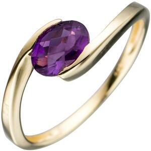 Damen Ring 333 Gelbgold 1 Amethyst lila violett Goldring (Gre: 54)
