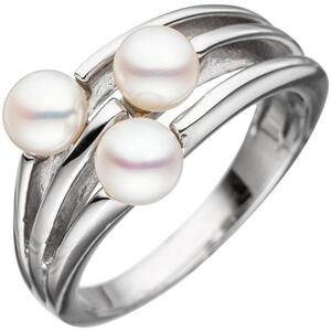 Damen Ring 925 Sterling Silber rhodiniert 3 Ssswasser Perlen (Gre: 56)