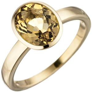 Damen Ring 585 Gold Gelbgold 1 Citrin gelb Goldring Citrinring (Gre: 60)