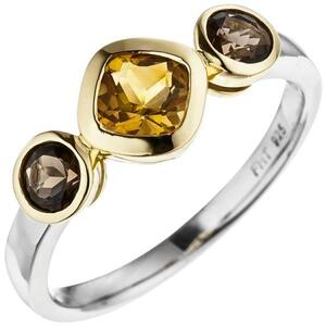 Damen Ring 925 Silber Citrin 2 Rauchquarze (Gre: 60)