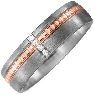 Partner Ring Titan matt mit 750 Rotgold 4 Diamanten Brillanten (Gre: 60)