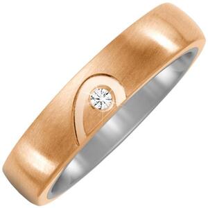 Partner Ring Halbes Herz Titan und Bronze 1 Diamant Brillant (Gre: 56)