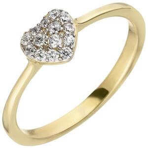 Damen Ring Herz 375 Gold Gelbgold 14 Zirkonia Goldring Herzring (Gre: 50)