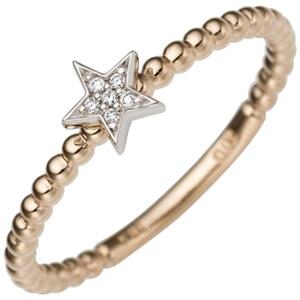 Damen Ring Stern 585 Rotgold Weigold bicolor 6 Diamanten (Gre: 52)