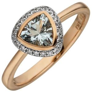 Damen Ring 585 Rotgold 21 Diamanten 1 Aquamarin hellblau (Gre: 54)