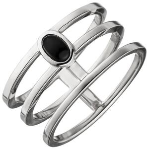 Damen Ring 3-reihig breit 925 Sterling Silber 1 Onyx Onyxring (Gre: 66)