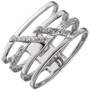 Damen Ring 4-reihig breit 925 Sterling Silber 28 Zirkonia (Gre: 64)
