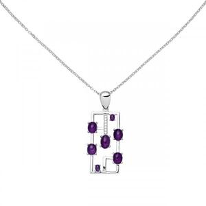 Collier mit Anhnger 925 Silber 7 Amethyst-Cabochons lila 7 Zirkonia 45 cm