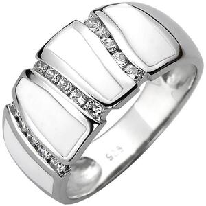 Damen Ring 925 Sterling Silber 15 Zirkonia und weie Emaille-Einlage (Gre: 62)
