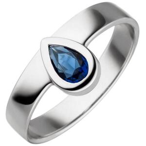 Damen Ring 925 Sterling Silber mit Glasstein Tropfen blau (Gre: 58)
