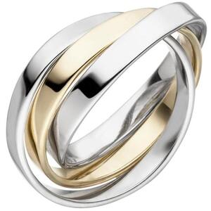 Damen Ring 3-reihig verschlungen 925 Sterling Silber bicolor (Gre: 60)