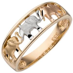 Damen Ring Elefanten 333 Gelbgold tricolor (Gre: 60)