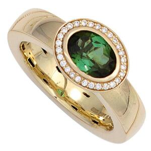 Damen Ring 585 Gold Gelbgold 1 Turmalin grn 28 Diamanten (Gre: 56)