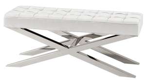 Casa Padrino Luxus Sitzbank in silber mit weier Lederoptik 120 x 42,5 x H. 53,5 cm - Designermbel