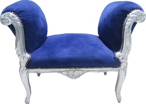 Casa Padrino Barock Schemel Hocker Royal Blau / Silber - Sitzbank - Mbel Antik Stil