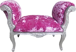 Casa Padrino Barock Schemel Hocker Pink Velour / Silber - Sitzbank - Mbel Antik Stil