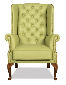Casa Padrino Chesterfield Echtleder Ohrensessel Hellgrn 80 x 80 x H. 110 cm - Luxus Sessel