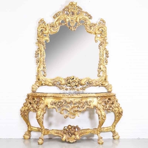 Casa Padrino Luxus Barock Spiegelkonsole mit Marmorplatte Gold 180 x H270 cm - Hotel Mbel - Konsole mit Spiegel