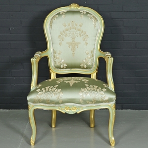 Casa Padrino Barock Salon Stuhl Medaillon Mod1 mit Armlehnen Hellgrn / Gold - Antikstil Stuhl