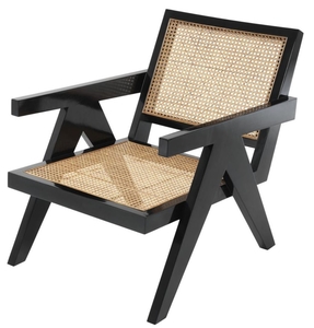 Casa Padrino Designer Stuhl mit Armlehnen in schwarz / naturfarben 58 x 82 x H. 70 cm - Designermbel
