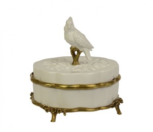 Casa Padrino Barock Luxus Porzellan Schmuckschatulle, Box mit Deckel Weiss/Gold - Luxus Dekoration