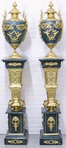 Casa Padrino Barock Vasen mit Marmor Sulen Set Blau / Gold 30 x 30 x H. 180 cm - Edel & Prunkvoll